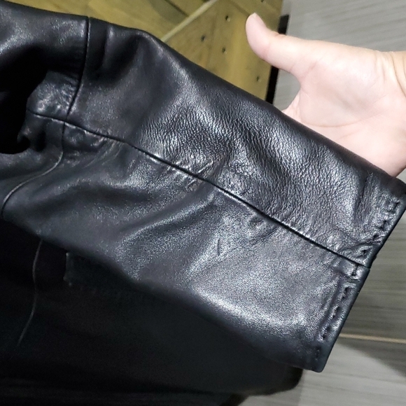 WOMENS BLACK LAMBSKIN GENUINE LEATHER SHORT COAT PETITE MEDIUM - Picture 4 of 12